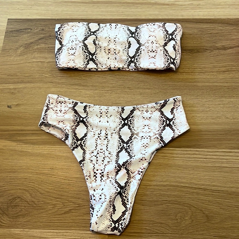 Snake print high waisted bikini tube top